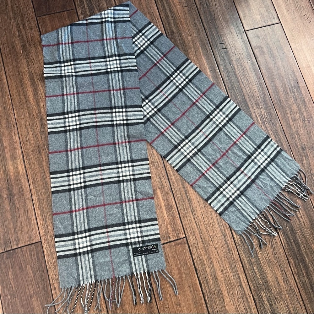 Cashmink V.FRAAS Grey Plaid Scarf Gray Academia Preppy Classic - Picture 4 of 6